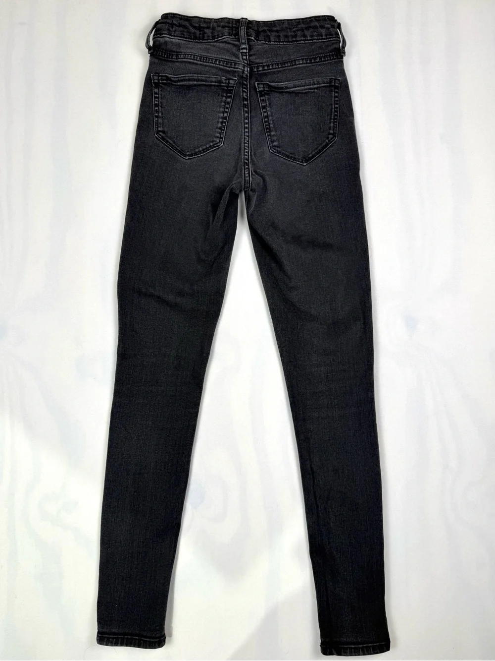 FRAYED Jeans High Rise Skinny Black Gray Wash Button Fly Stretch Size 24